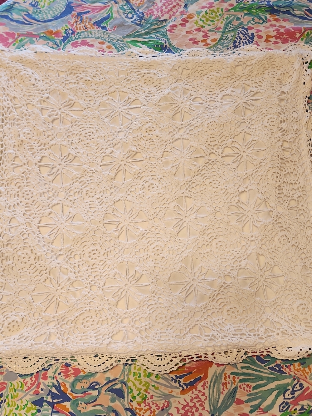 White Lace Crochet Embroidery Decorative Pillow Cover 25" Square
